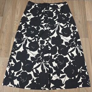 Ann Taylor Black White Floral Print A-Line Midi Skirt Size 0 Cotton